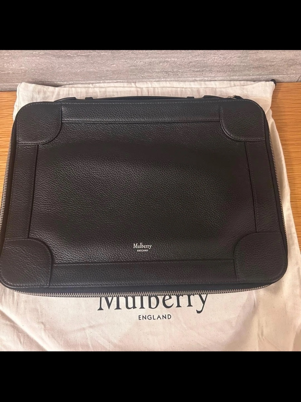 Mulberry Black Pebbled Leather Zip-Around Laptop Folio